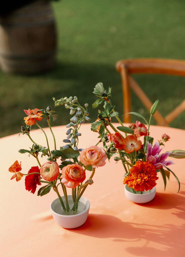 whimsical, organic pink and orange centerpieces